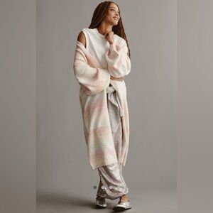 By Anthropologie Cozy Ombré Stripe Sweater Duster NWOT in Ivory Combo, One Size